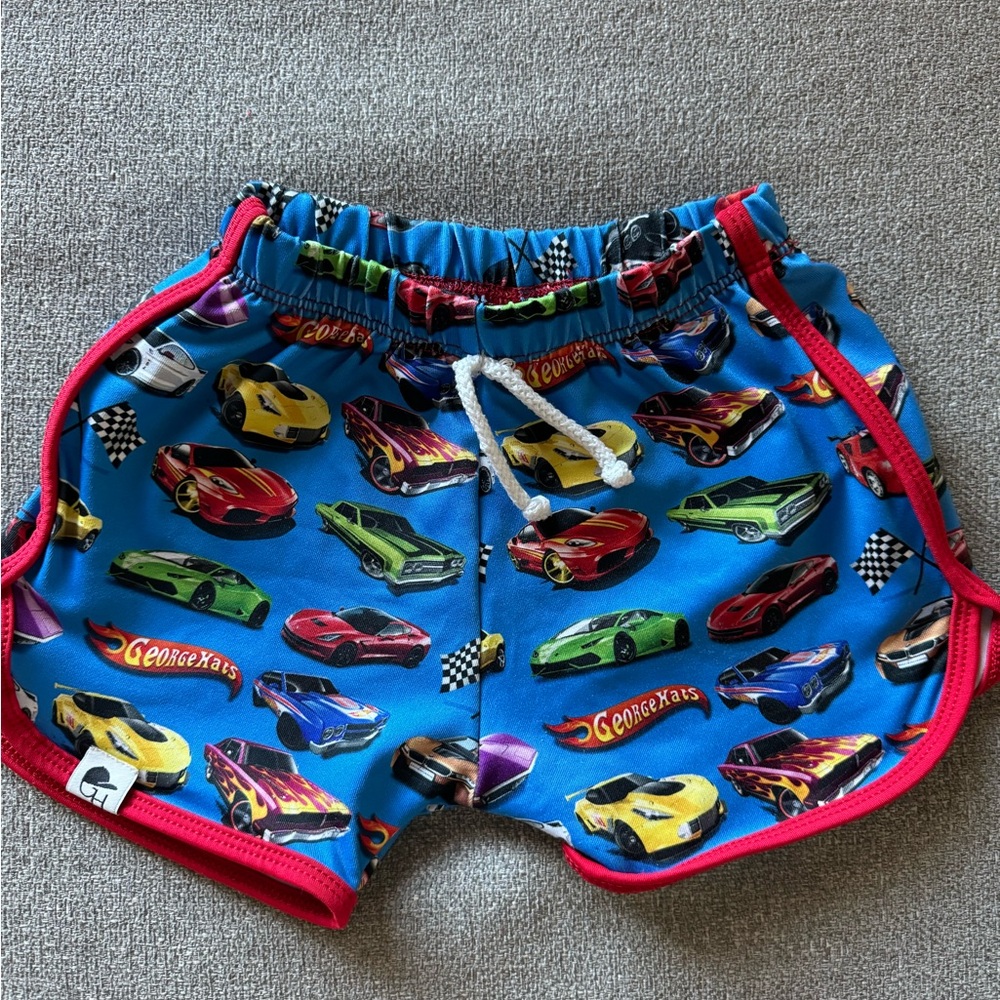 George hats swim. Hot wheels track swim shorts. 2-3T